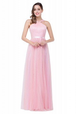 ELLIOTT | Sheath Floor-length Pink Tulle Bridesmaid Dresses with Ribbon Sash_2