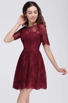 BRITTANY | A-Line Round Neck Short Lace Burgundy Homecoming Dresses_5