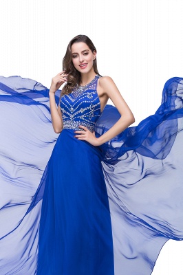 ELLA | A-line Crew Floor-length Sleeveless Tulle Prom Dresses with Crystal Beads_8