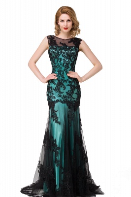 DANIELA | Scoop Neck Mermaid Black lace Applique Evening Prom dresses_6