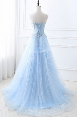 Strapless Fluffy Tulle Sky Blue Formal Dresses | Lace Appliques Evening Gowns_2