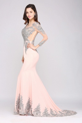 ARELY | Mermaid Sweep Train Pink Elegant Evening Dresses with Appliques_8