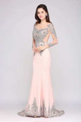 ARELY | Mermaid Sweep Train Pink Elegant Evening Dresses with Appliques_7