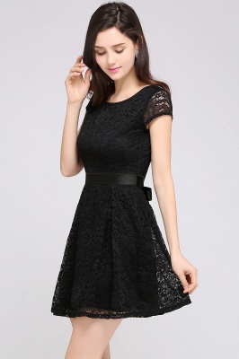 ARMANI | A-line Scoop Black Lace  Homecoming Dress with Sash_13