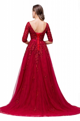 FRANCES | A-Line Floor-Length V-neck Half Sleeves Lace Appliques Prom Dresses_3
