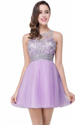 ELISA | A-line Crew Sleeveless Tulle Short Prom Dresses with Beadings_3