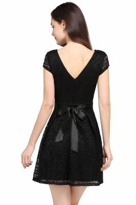ARMANI | A-line Scoop Black Lace  Homecoming Dress with Sash_9