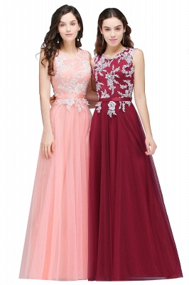 CARLY | A-line Jewel Neck Long Tulle Pink Prom Dresses with Sash_2