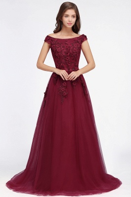 EMBER | A-line Off-shoulder Floor-length Tulle Appliques Prom Dresses_8