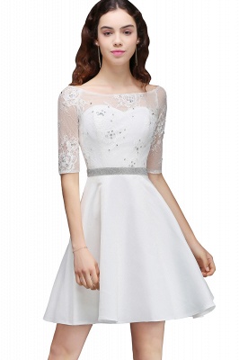 ALICIA | A Line Jewel White Short Sleeve Satin Homecoming Dresses With Lace_6