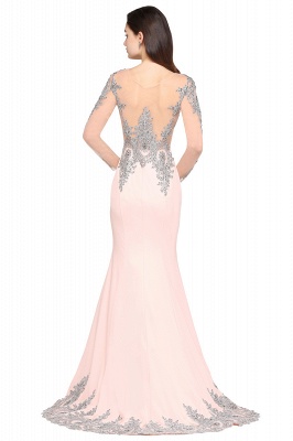 ARELY | Mermaid Sweep Train Pink Elegant Evening Dresses with Appliques_5