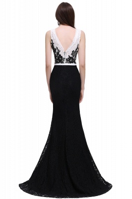 BRYNN | Mermaid Scoop Neckline Lace Black and White Elegant Prom Dresses with Bowknot Sash_3