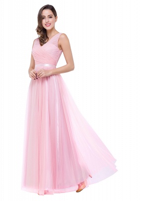 ELLIOT | A-line Sleeveless V-neck Floor-length Tulle Bridesmaid Dresses_12