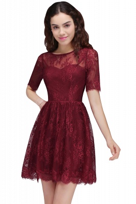 BRITTANY | A-Line Round Neck Short Lace Burgundy Homecoming Dresses_1