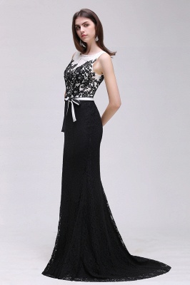 BRYNN | Mermaid Scoop Neckline Lace Black and White Elegant Prom Dresses with Bowknot Sash_4