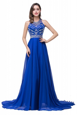 ELLA | A-line Crew Floor-length Sleeveless Tulle Prom Dresses with Crystal Beads_1
