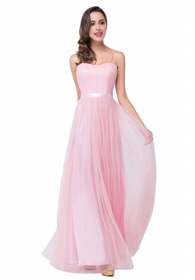 Simple Spaghetti-Straps Ruffles A-Line Pink Open-Back Evening Dress_4