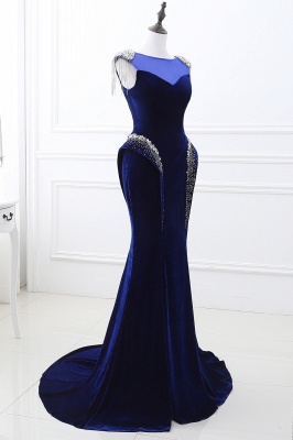 Samt Meerjungfrau Kristalle Navy-Blue Perlen luxuriöse Pailletten Abendkleid_3