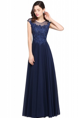 AVALYN | A-line Scoop Navy Chiffon Prom Dress With Appliques_4