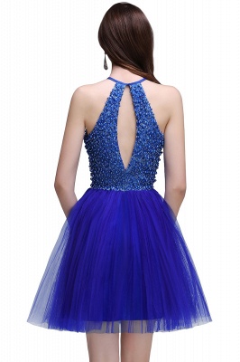 CAITLYN | A-line Halter Neck Short Tulle Royal Blue Homecoming Dresses with Beading_3
