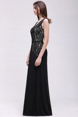 BRYANNA | A-line V-Neck Long Lace Black Prom Dresses with Sash_4