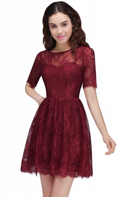 BRITTANY | A-Line Round Neck Short Lace Burgundy Homecoming Dresses_2