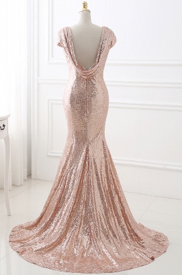 COURTNEY | Fit and Flare Sweep train Sequined Rosy Golden Prom Dress_3