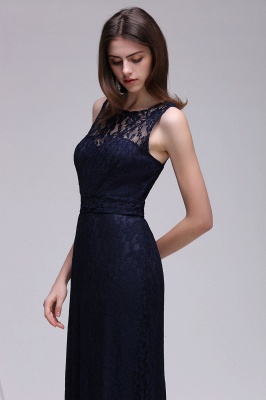 Dark-Navy Floor-Length Lace Sleeveless Sheath Evening Gowns_1