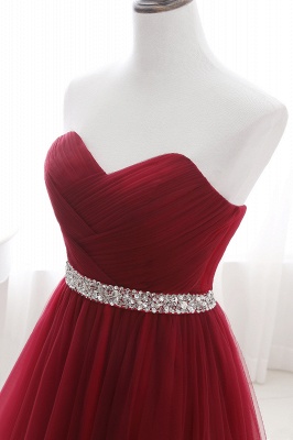 Custom Made Fluffy Tulle A-line Sweetheart Burgundy Prom Dresses With Beads Belt_13