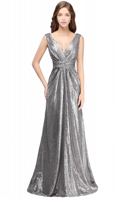 ELSA | A-line Sleeveless Floor-length V-neck Sequins Prom Dresses_5