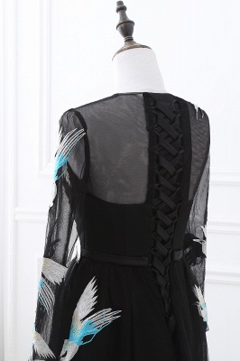 CHARLI | Sheath Round neck Embroidery Long Sleeves Black Prom Dress_8