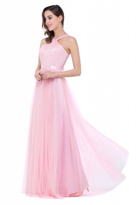 ELLIOTT | Sheath Floor-length Pink Tulle Bridesmaid Dresses with Ribbon Sash_7