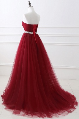 Custom Made Fluffy Tulle A-line Sweetheart Burgundy Prom Dresses With Beads Belt_12