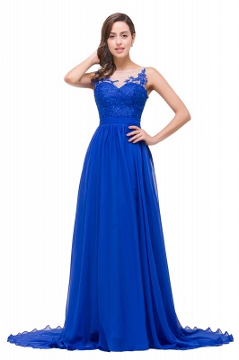 EMILIA | A-line Scoop-Neck Floor-length Sleeveless Chiffon Prom Dresses with Appliques_8