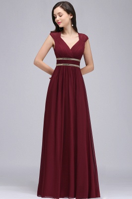 ALISON | Sheath V Neck Burgundy Chiffon Long Evening Dresses With Beads_10