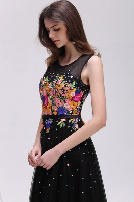 CAMERON | A-line Jewel Neck Tulle Black Prom Dresses with Embroidery Flowers_4