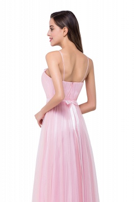Simple Spaghetti-Straps Ruffles A-Line Pink Open-Back Evening Dress_6