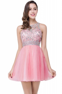 ELISA | A-line Crew Sleeveless Tulle Short Prom Dresses with Beadings_1