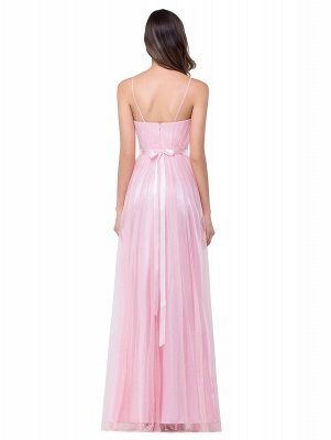 Robe de soirée dos nu rose avec bretelles spaghetti simple_3