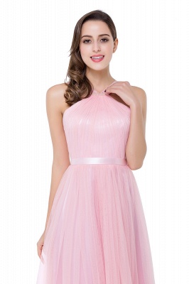 ELLIOTT | Sheath Floor-length Pink Tulle Bridesmaid Dresses with Ribbon Sash_9