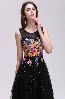 CAMERON | A-line Jewel Neck Tulle Black Prom Dresses with Embroidery Flowers_5