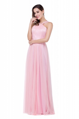 ELLIOTT | Sheath Floor-length Pink Tulle Bridesmaid Dresses with Ribbon Sash_5