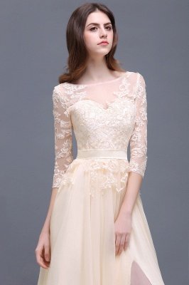 AUBREY | A-line Scoop Champagne Prom Dress With Sleeve_7