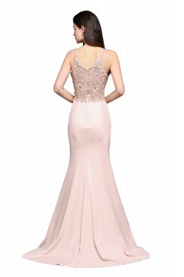 ALLYSON | Meerjungfrau V-Ausschnitt Perlen Pink Prom Kleider mit Perlen_3