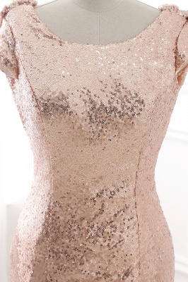 COURTNEY | Fit and Flare Sweep train Sequined Rosy Golden Prom Dress_5