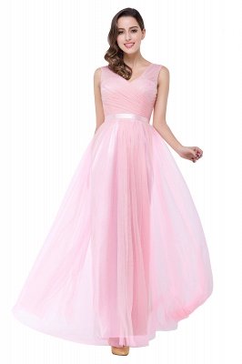 ELLIOT | A-line Sleeveless V-neck Floor-length Tulle Bridesmaid Dresses_9