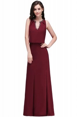 EDITH | A-line V-neck Floor-length Sleeveless Burgundy Prom Dresses with Crystal_2