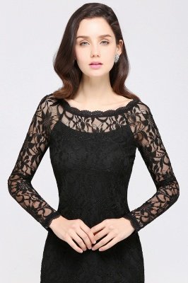 Sexy Black Lace Long Sleeves Mermaid Prom Dresses_11