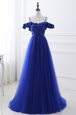CHANEL | Ball Gown Off-the-shoulder Floor-length Blue Tulle Prom Dress_1