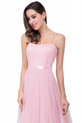 Einfache Spaghettiträger Rüschen A-Linie Rosa Abendkleid mit offenem Rücken_8